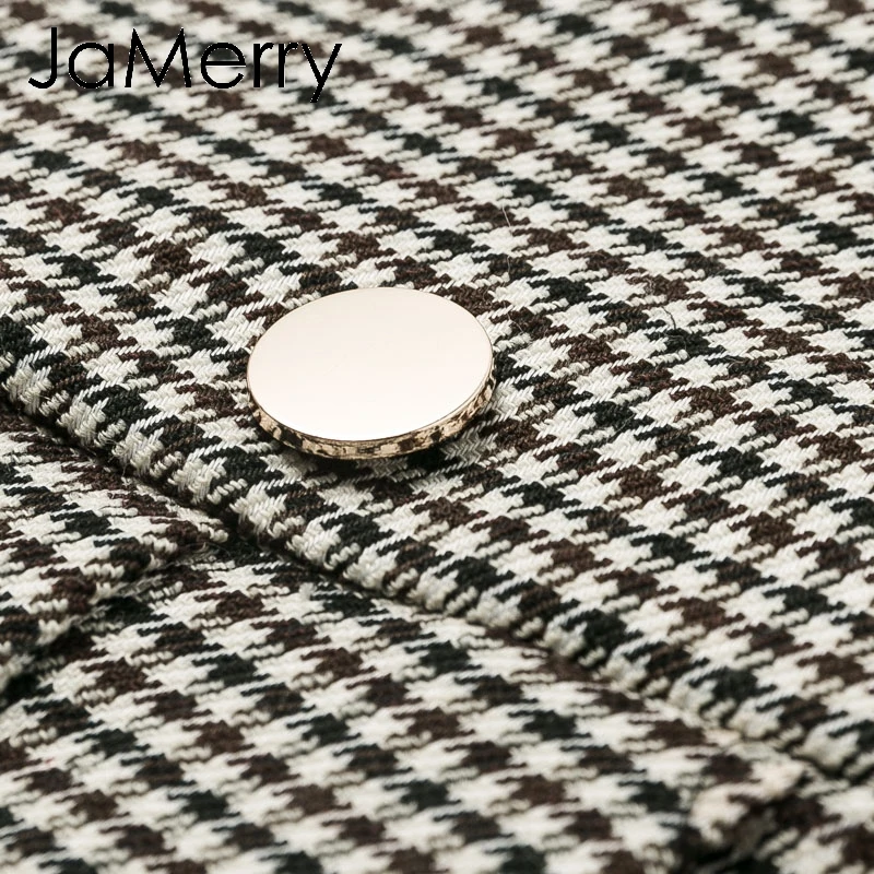 JaMerry, винтажное клетчатое женское офисное платье, элегантное, Осеннее, двубортное, Блейзер, плиссированное платье, с длинным рукавом, женские, вечерние, рабочая одежда