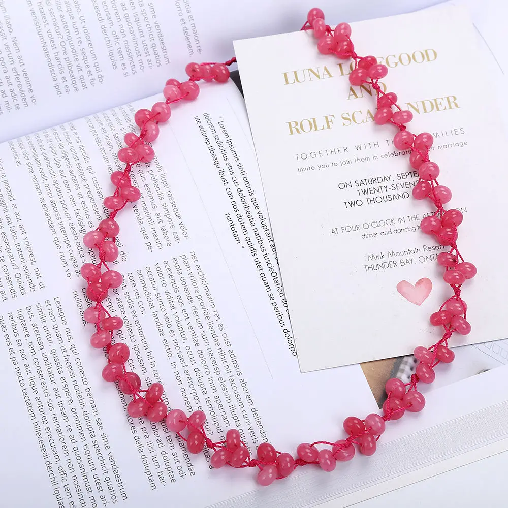 Yumten Chalcedony плетеное ожерелье из натурального камня с розовыми кристаллами бисера