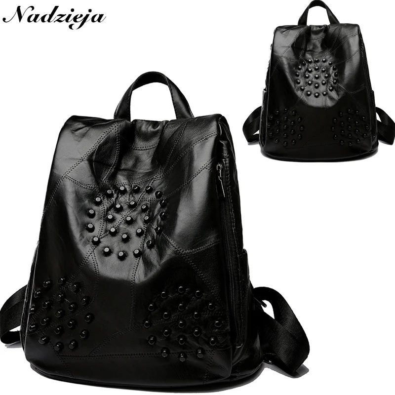 

Classic Women's Backpack Genuine Leather Bagpack Fashion Wild High Quality Sheepskin Backpacks for Teenage Girls Schoolbags