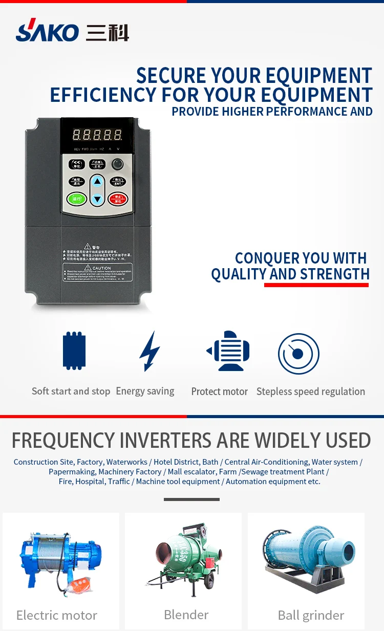 Sako 5.5KW VFD вход 220V 1ph на выход 380V 3ph высокоэффективный инвертор с переменной частотой