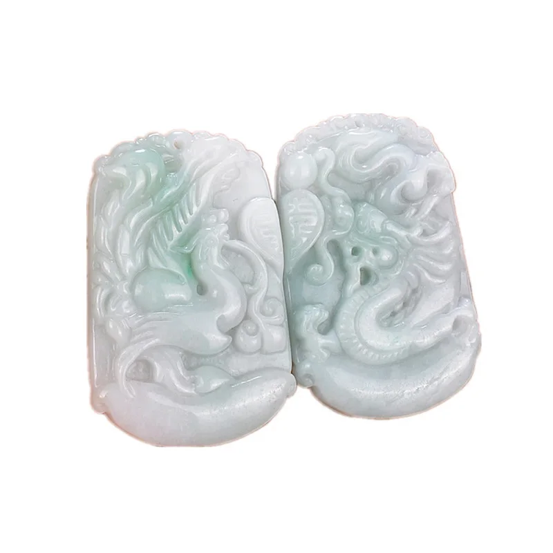 

Drop Shipping Burma Jade Dragon Phoenix Jade Pendant Necklace Chinese Hand Carved Amulet Lovers LongFeng Jadeite Jewelry Gifts