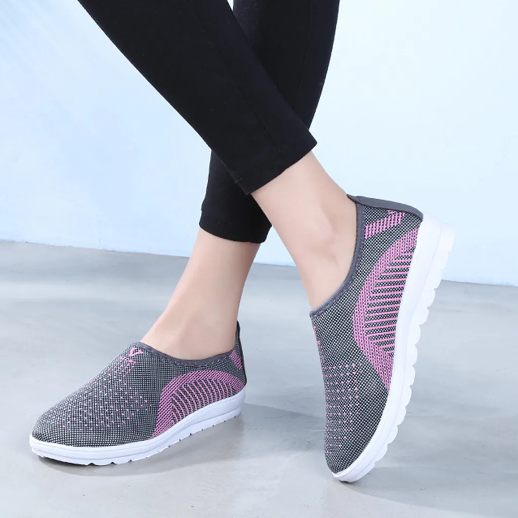 Women's Mesh Flat shoes patchwork slip-on Cotton Casual shoes for woman Walking Stripe Sneakers Loafers Soft Shoes zapato