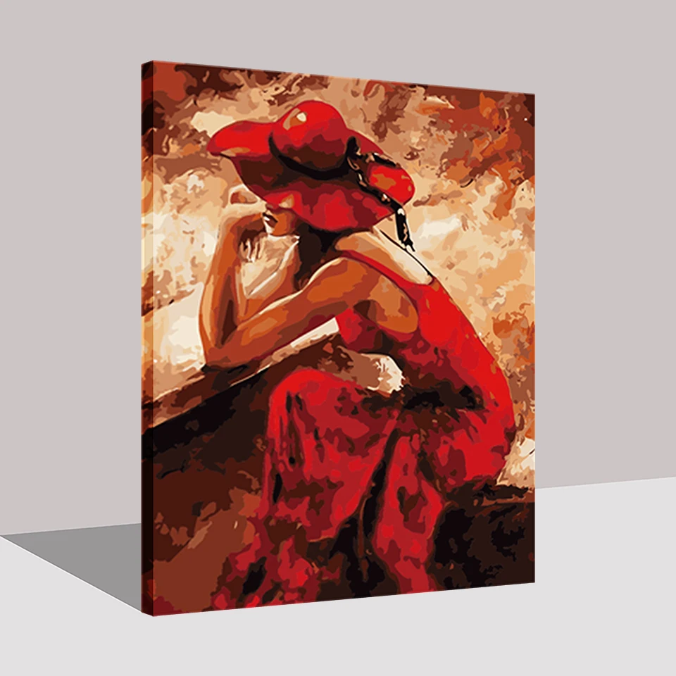 DIY цифровая картина маслом по номерам девушка в красном платье модные настенные