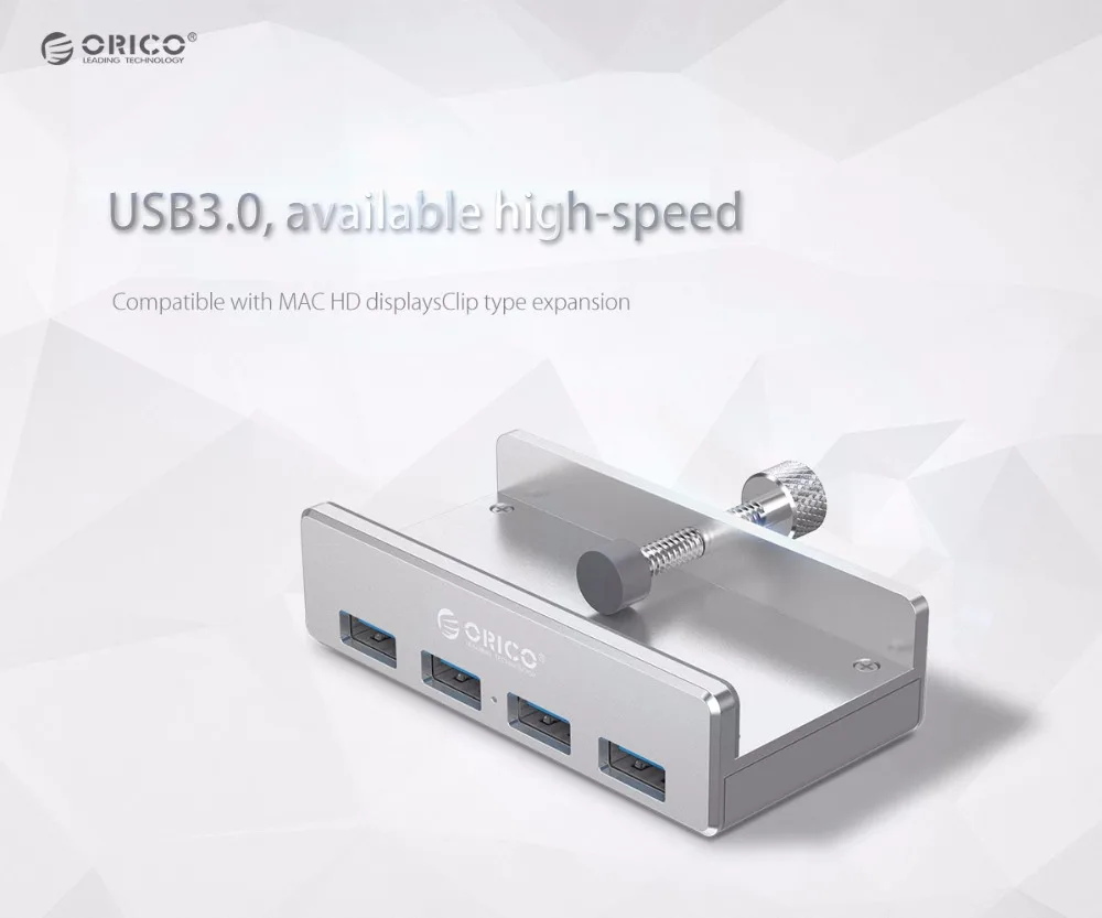 ORICO MH4PU Алюминий 4 Порты USB 3,0 Clip-тип хаб для рабочего ноутбука клип диапазон 10-32 мм дата кабель Silver usb разветвитель