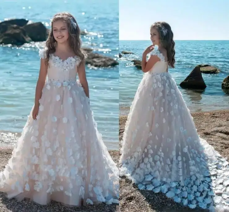 

Новые платья для девочек с цветами на свадьбу, бальное платье с 3D цветочной аппликацией, детское платье для первого причастия