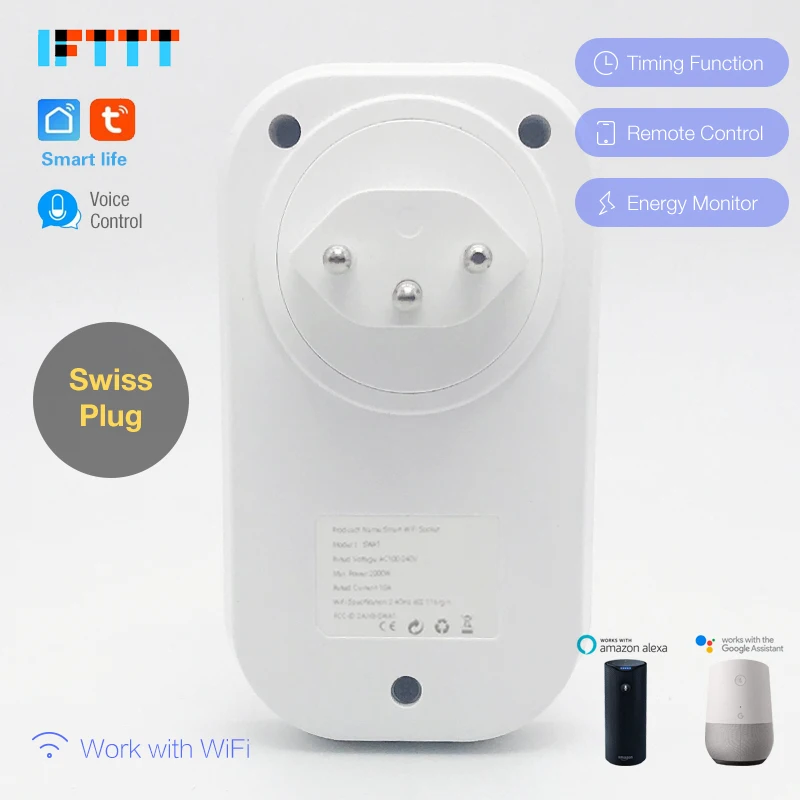 30 шт. умная вилка 16А швейцарская Швейцария Wifi розетка Голосовое управление
