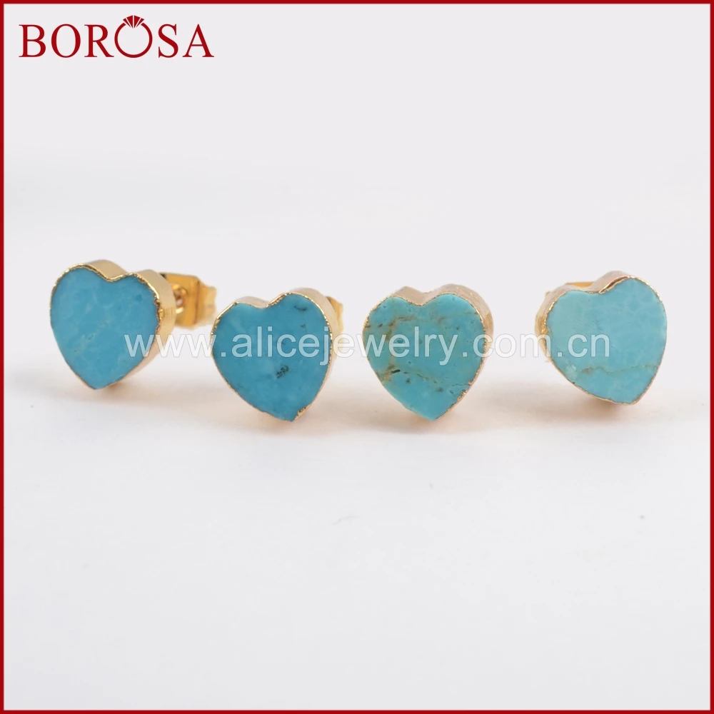 Женские серьги гвоздики BOROSA из 100% натурального голубого камня С Гальваническим