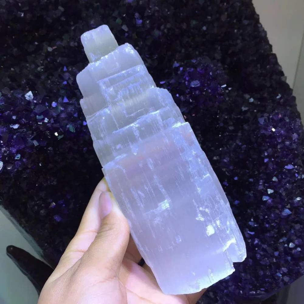 Природный необработанный Кристалл селенит башня из драгоценных камней