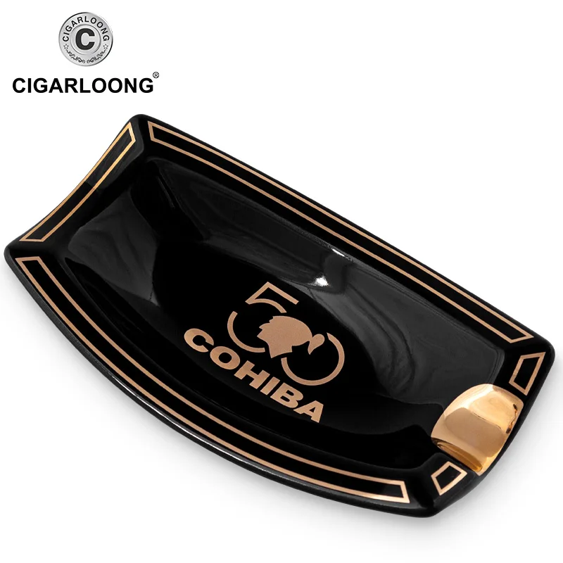 

New COHIBA Cigar Gadgets Ceramic Cigar Ashtray 1 Holder Square Ash Slot 2 Colors Tobacco Cigarette Ashtray Gift Box CLG-0395