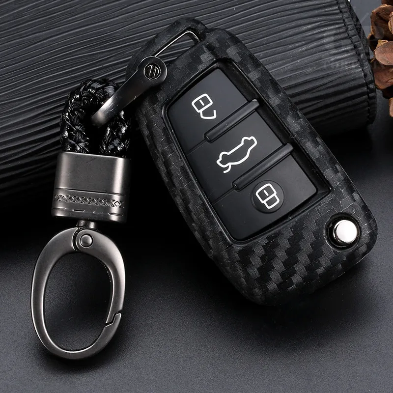 Мягкий силиконовый углеродное волокно ключа автомобиля чехол Обложка для Audi A3 A4