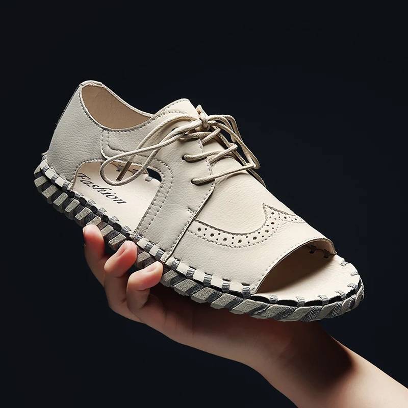 Мужские кожаные сандалии летняя обувь с открытым носком Пляжная дышащая