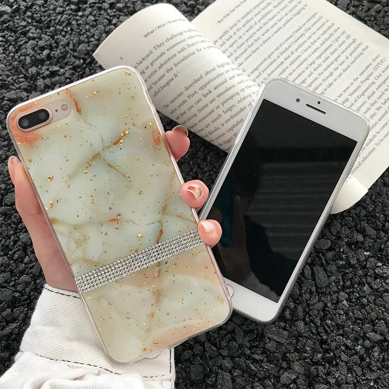 For case iphone x xs max xr Marble Stone Pattern Mobile Phone Case 6s 7 8 6 Plus Diamond Gold Foil Glitter Soft Funda |