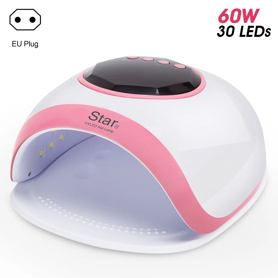 Pink EU ROHWXY 60 Вт Сушилка для ногтей Sun Lihgt УФ светодиодный светильник для маникюра Профессиональный ЖК-дисплей лампа для ногтей Гель-лак для ногтей для дизайна ногтей - Цвет: Pink EU
