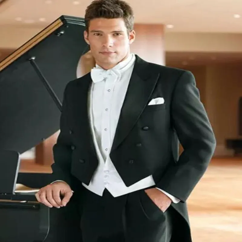 Модный Длинный блейзер костюмы со штанами черный Фрак жениха мужской свадебный