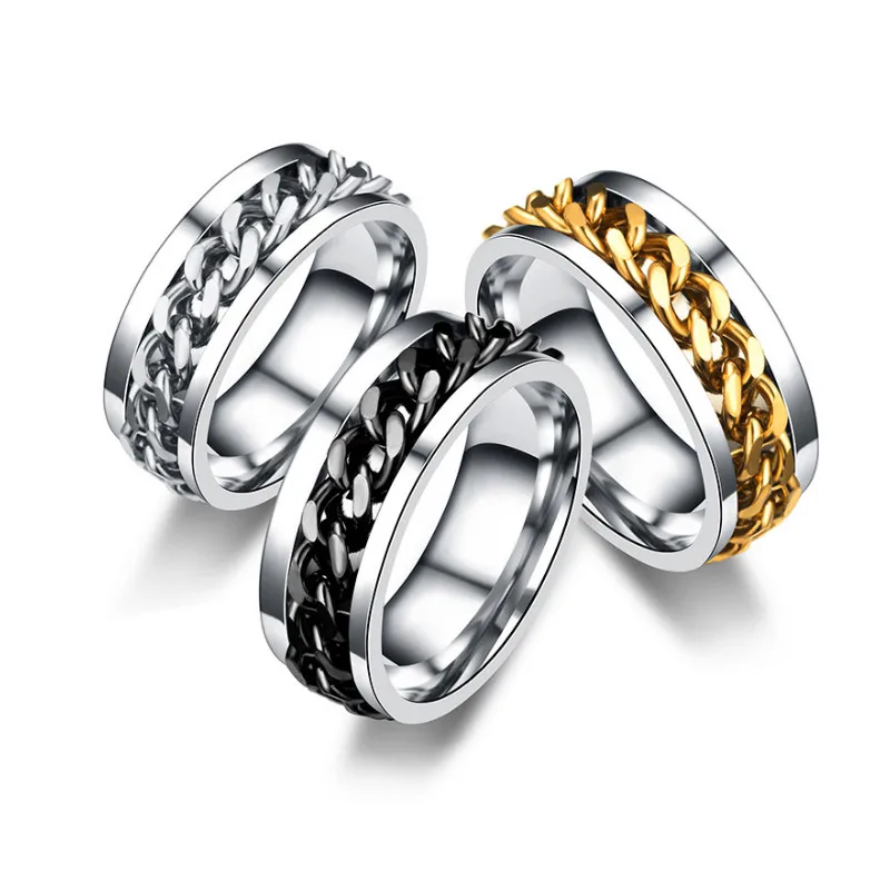 Мода Нержавеющая сталь черный кольцо Spinner Кольца для Для мужчин женщин панк рок