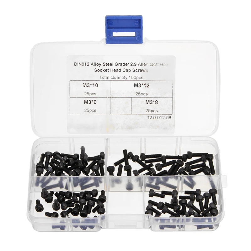 100 шт. M3 шестигранные винты легированная сталь болт с шестигранной головкой набор