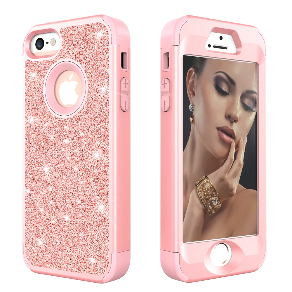 Luxury Bling Case For iPhone 5 5S Armor Shockproof Glitter Sparkle Cover Soft Silicon PC Hybrid Protect Phone for SE |