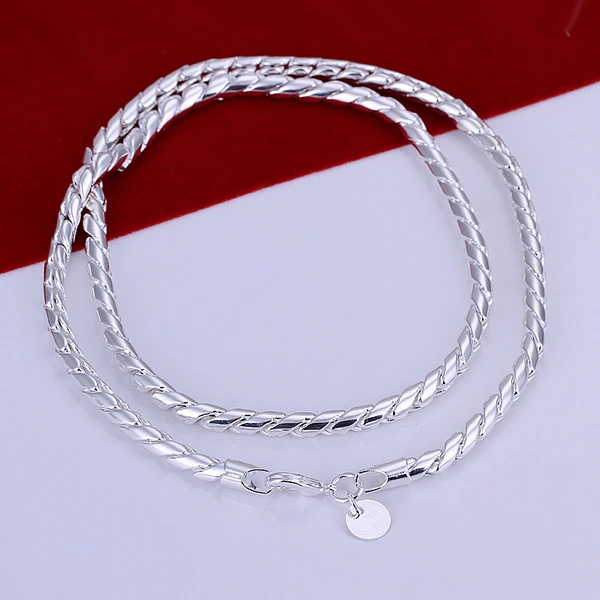 Hot sterling 925 silver jewelry necklaces choker 4mm twisted rope necklace for men women vitage pendant chain colliers | Украшения и