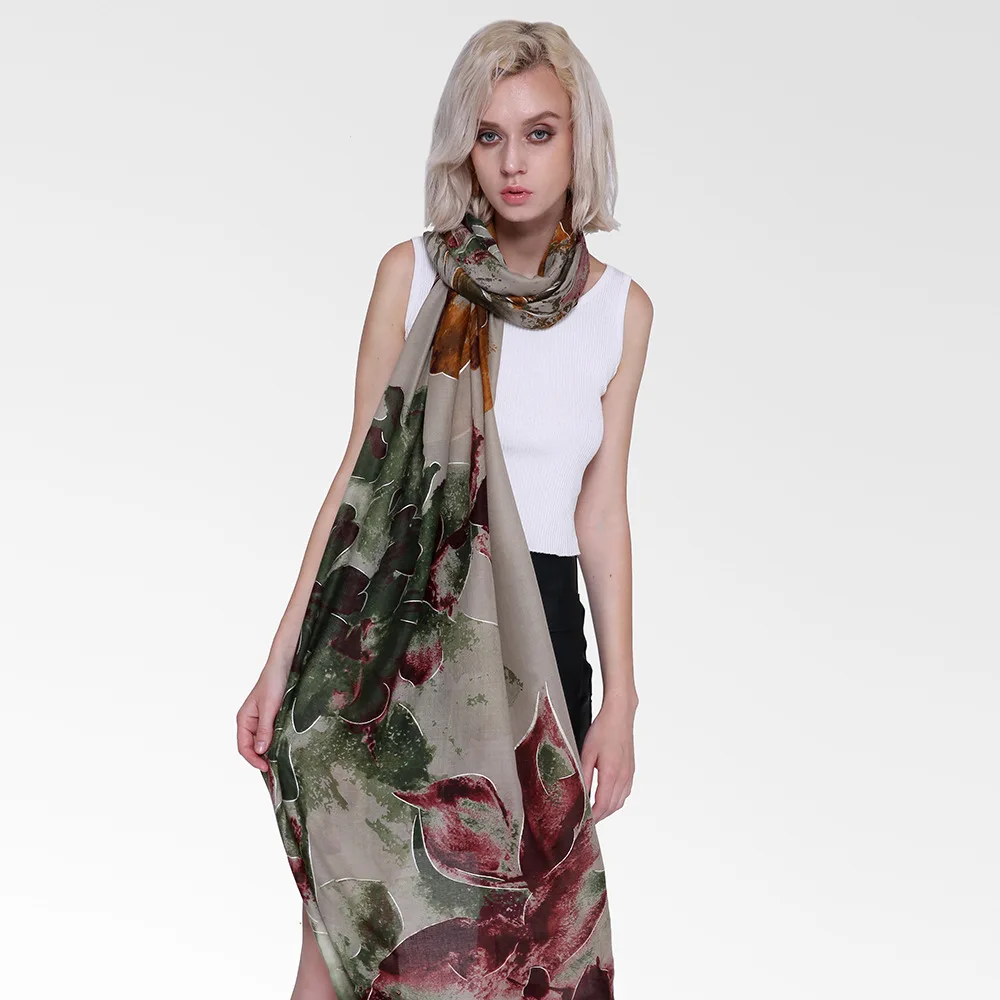 Wuaumx Foulard Femme осень зима шарф женский большой цветочный принт шарф на голову хиджаб шарфы женские хлопковые льняные шали и обертывания