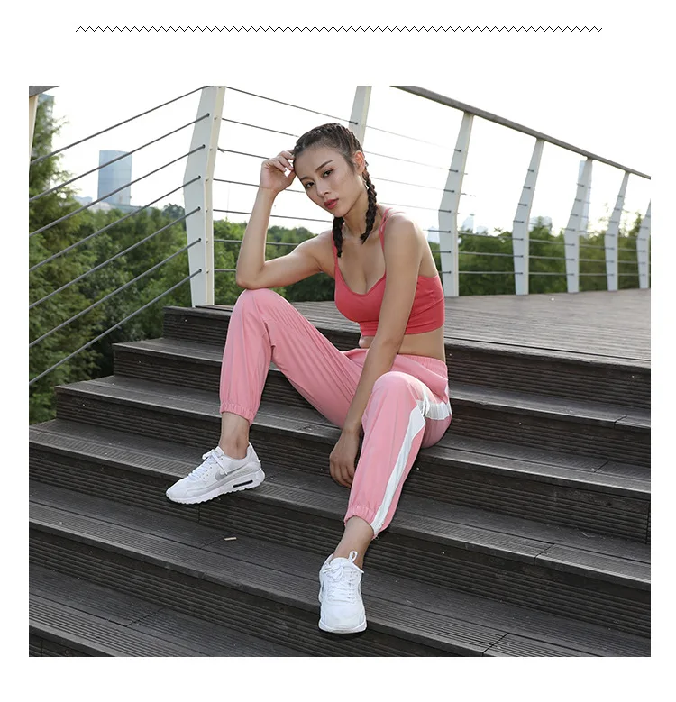 Розовый Women Running PantNew fitness trousers, beam pants, reflective strips harem pants, quick-drying yoga, running loose sweatpants - Цвет: Розовый
