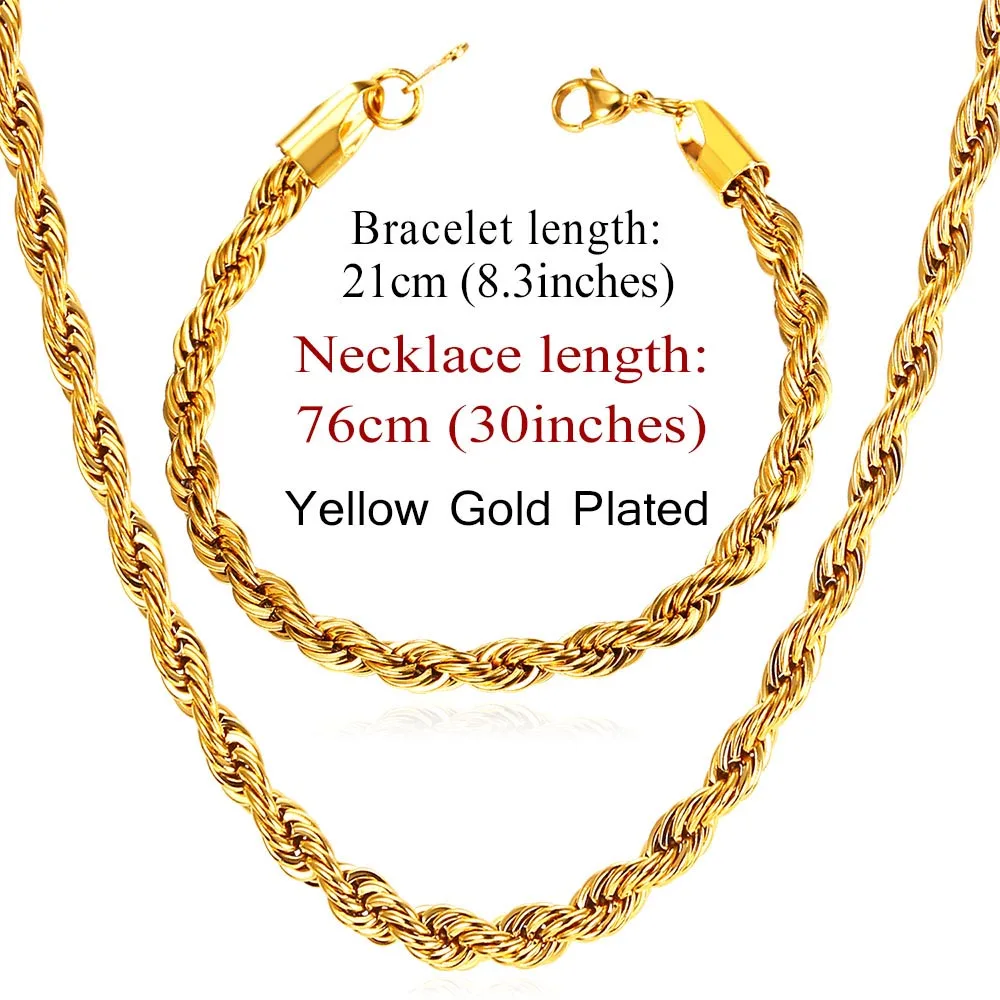 gold Plated 30inch Collare, Мужская цепочка, ювелирные наборы, нержавеющая сталь, золото/черный цвет, браслет, ожерелье, наборы, скрученная цепочка, ювелирное изделие S164 - Окраска металла: gold Plated 30inch