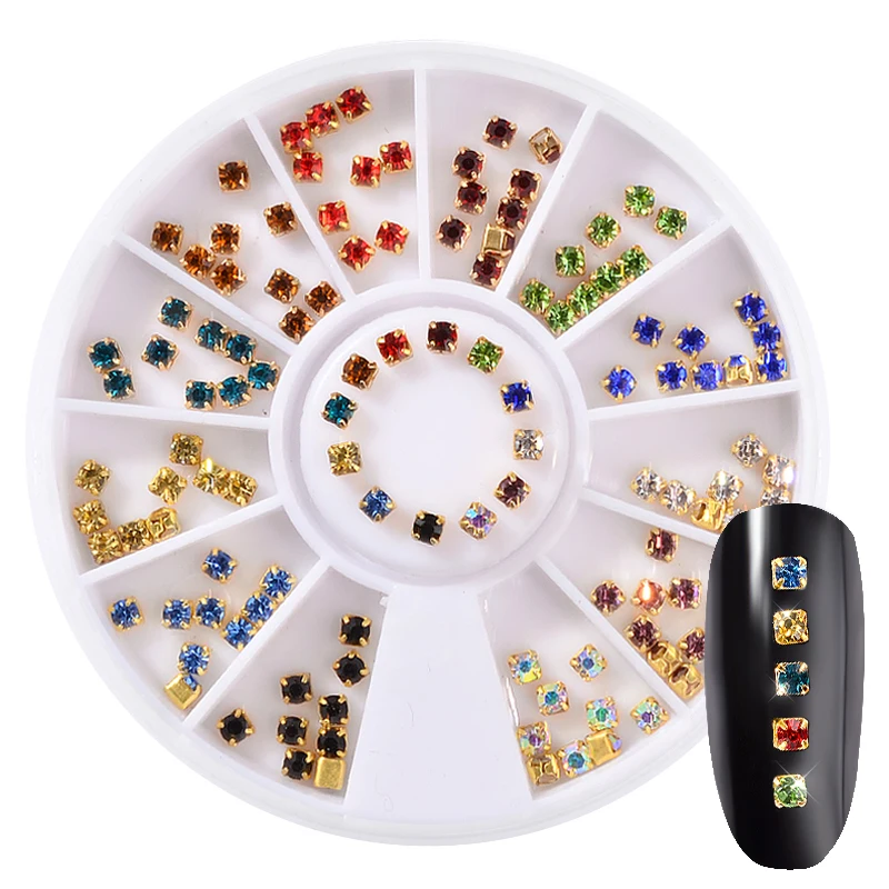 1 коробка красочные кристалл шить на Дизайн ногтей Стразы с когтями Блеск