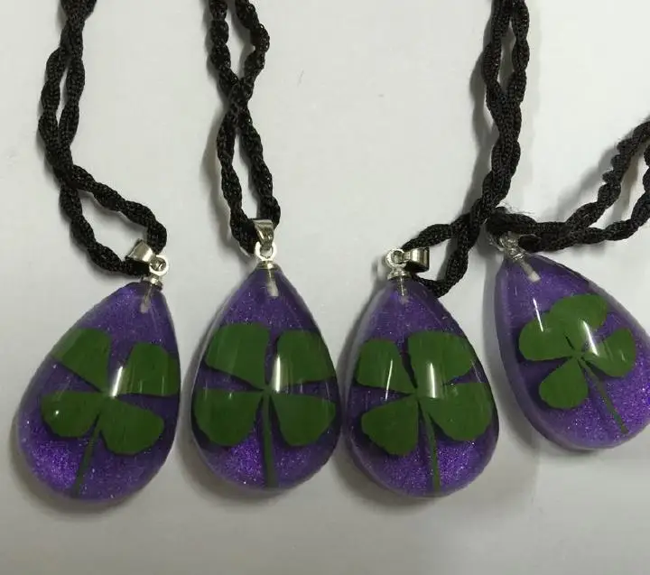 30 подвесок настоящий четырехлистный клевер прессованный фиолетовый капля