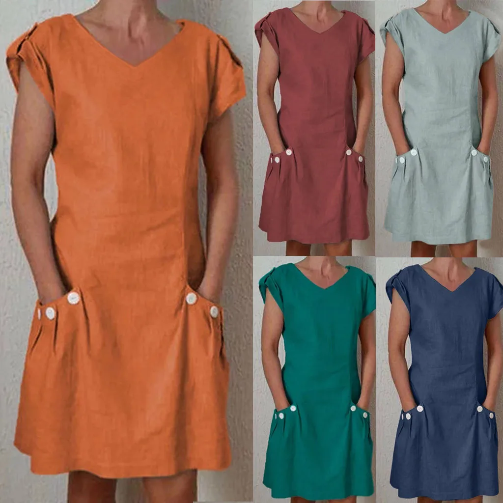 Женское Повседневное платье с оборками и карманами винтажный Повседневный