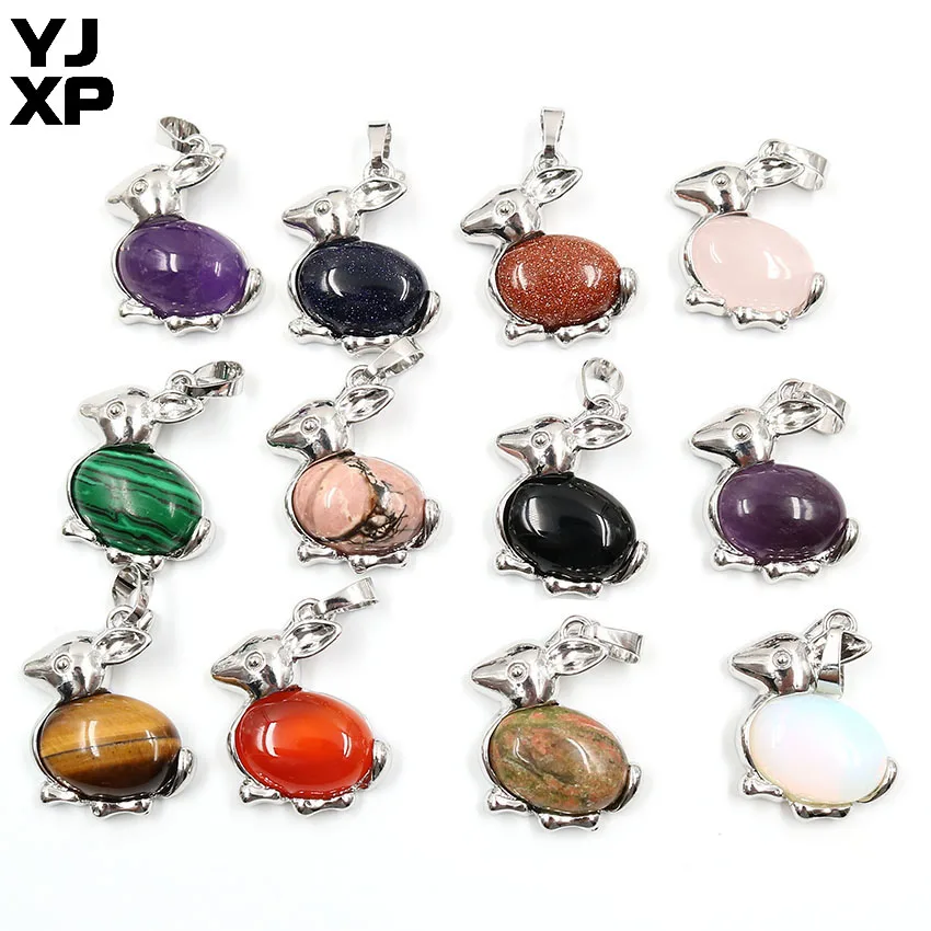 YJXP 1 шт. натуральный кристалл бусы кролик кулон для ожерелья посеребренные милые