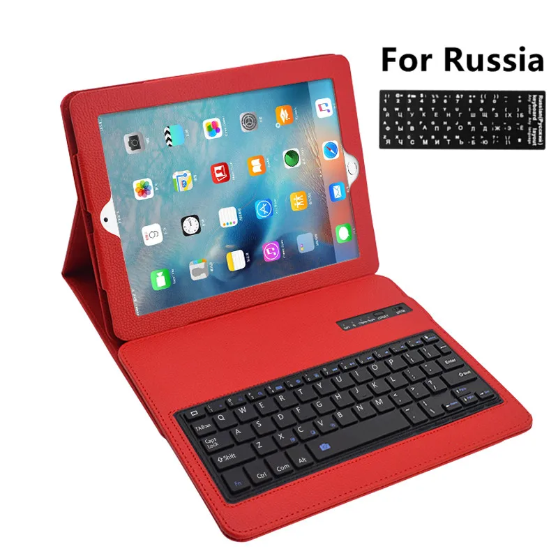 Беспроводная Bluetooth Клавиатура Защитный чехол для iPad Air 2 для iPad 5 6 съемный кожаный чехол подставка с клавиатурой наклейка - Цвет: red for Russia