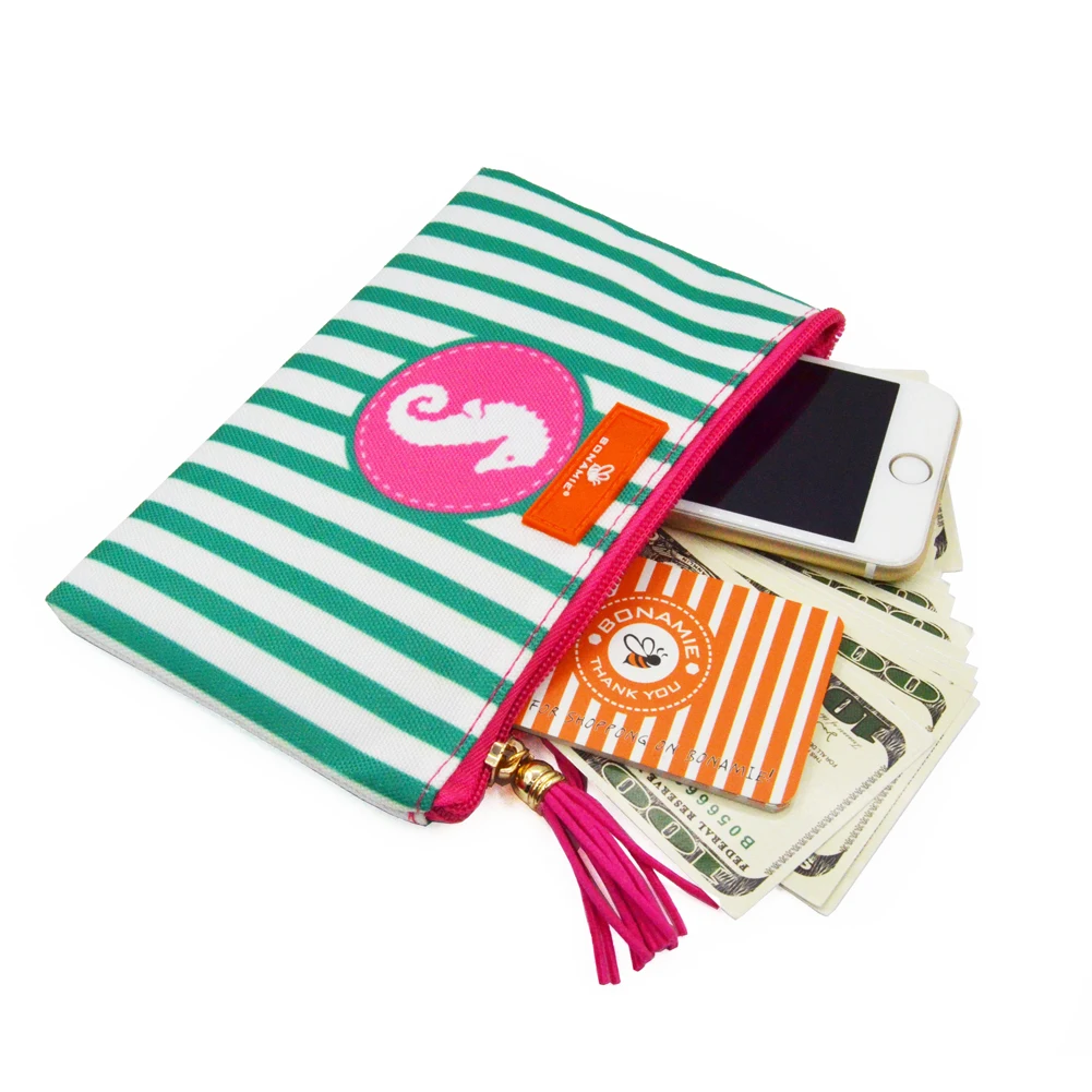 Женская косметичка в полоску с кисточкой|brand cosmetic bags|cosmetic bagcosmetic bag brand |