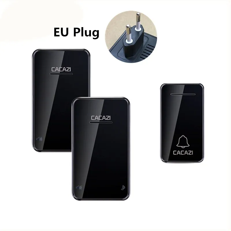 Black 1x2 EU CACAZI автономный Домашний Беспроводной дверной звонок Водонепроницаемый 200 м Пульт дистанционного управления без батареи умный светодиодный светильник колокольчик 6 громкости 48 колокольчик - Цвет: Black 1x2 EU