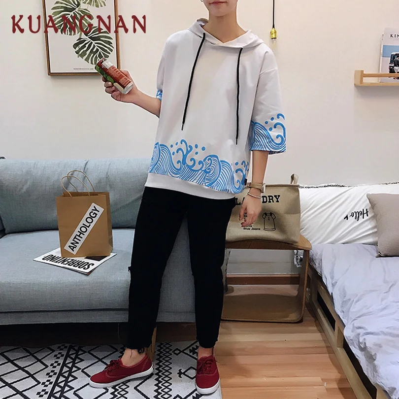 KUANGNAN мужские толстовки Harajuku белая толстовка мужская Японская уличная одежда