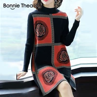 bonnie thea women winter turtleneck sweater dress female elegant black knitting party dress vestido lady autumn dresses 2018
