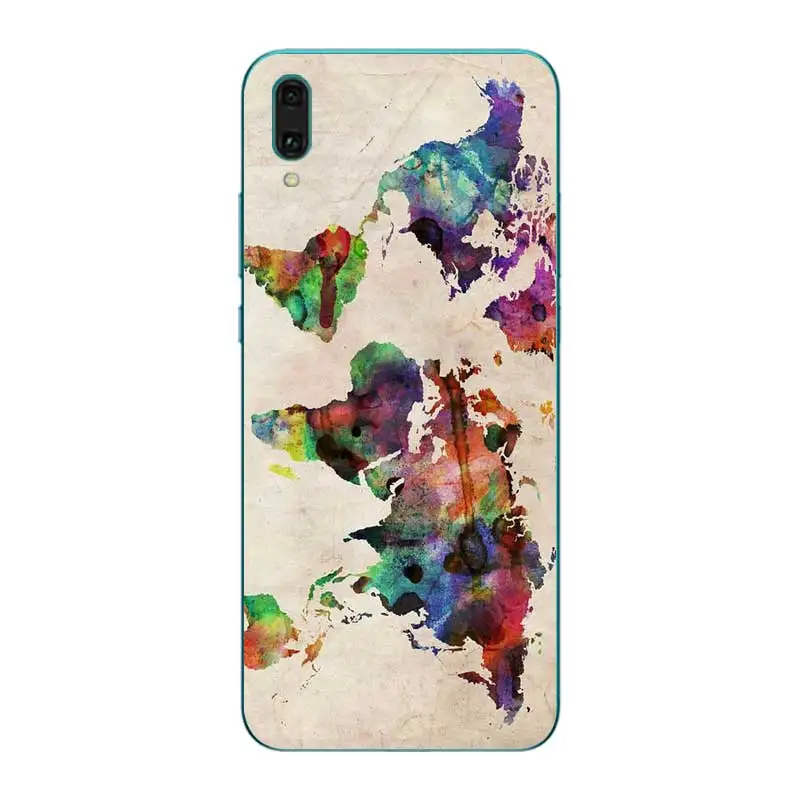 N474 World Map Soft TPU Silicone Cover For Huawei Y5 Y6 Y7 Y9 Prime Pro 2017 2018 2019 Case |