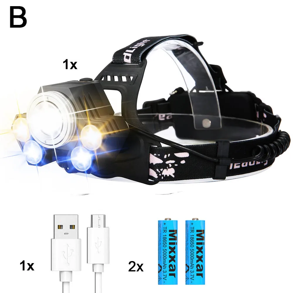 With Two Batteries ZK20 дропшиппинг светодиодный налобный фонарь 5 режимов USB Перезаряжаемый водонепроницаемый налобный фонарь 3 светильник для кемпинга супер яркий головной светильник - Испускаемый цвет: With Two Batteries