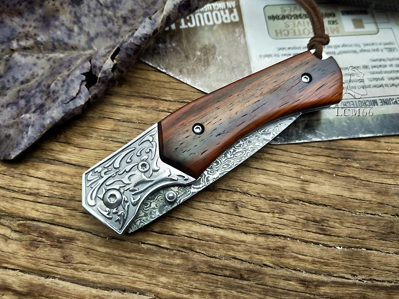 

LCM66 Damascus Folding knife Handmade forged knife hunting knife 60HRC rosewood handle with Portable knife Tools Sharp Outdoor