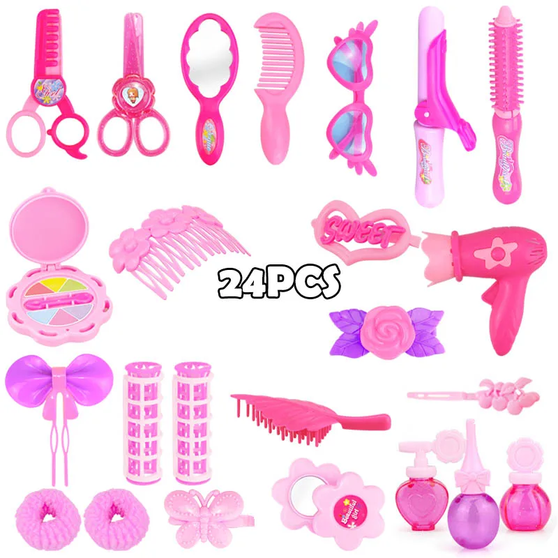 24PCS 24-32 шт. ролевые игры, детские игрушки для макияжа, розовый набор для макияжа, принцесса, парикмахерское моделирование, пластиковая игрушка для девочек, туалетный косметический набор - Цвет: 24PCS
