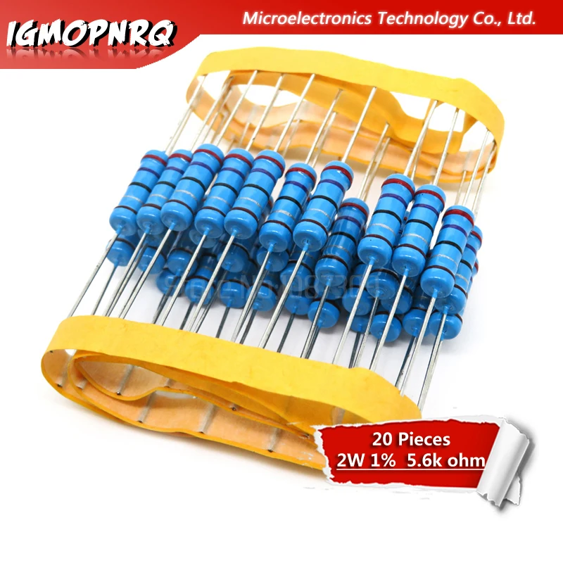 

20pcs 2W Metal film resistor resistance 1% 2W-5.6K 5.6Kohm
