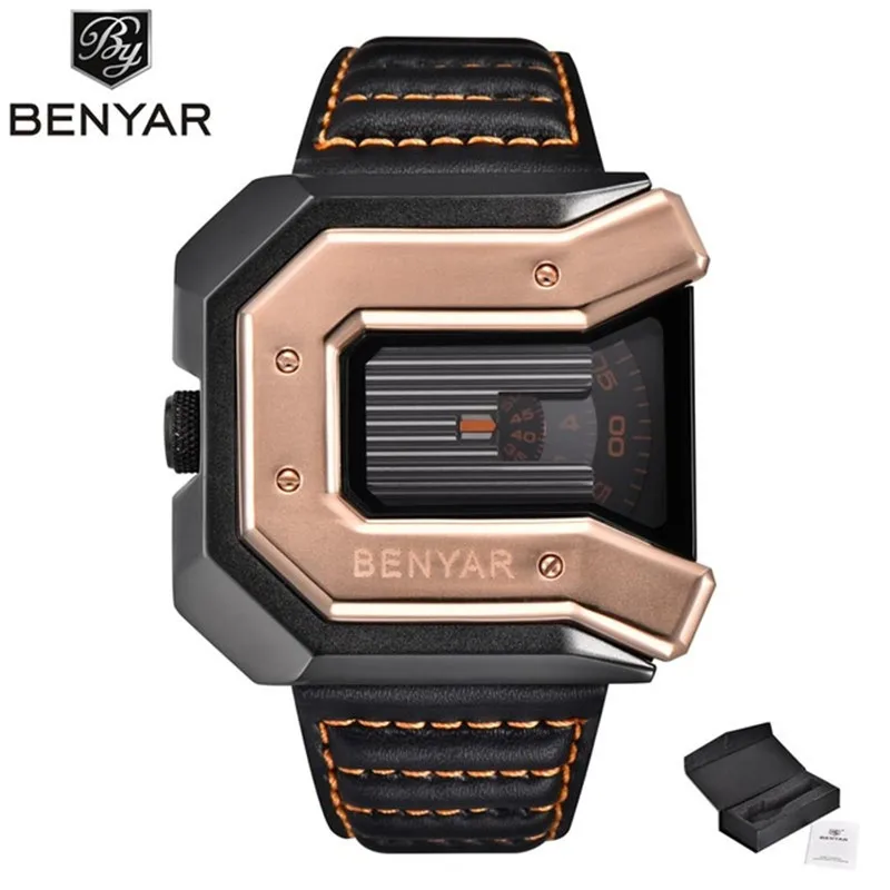 Gold-Yellow BENYAR Роскошные Брендовые мужские часы военные кварцевые наручные часы мужские деловые кожаные часы водонепроницаемые мужские часы Relogio Masculino - Цвет: Gold-Yellow