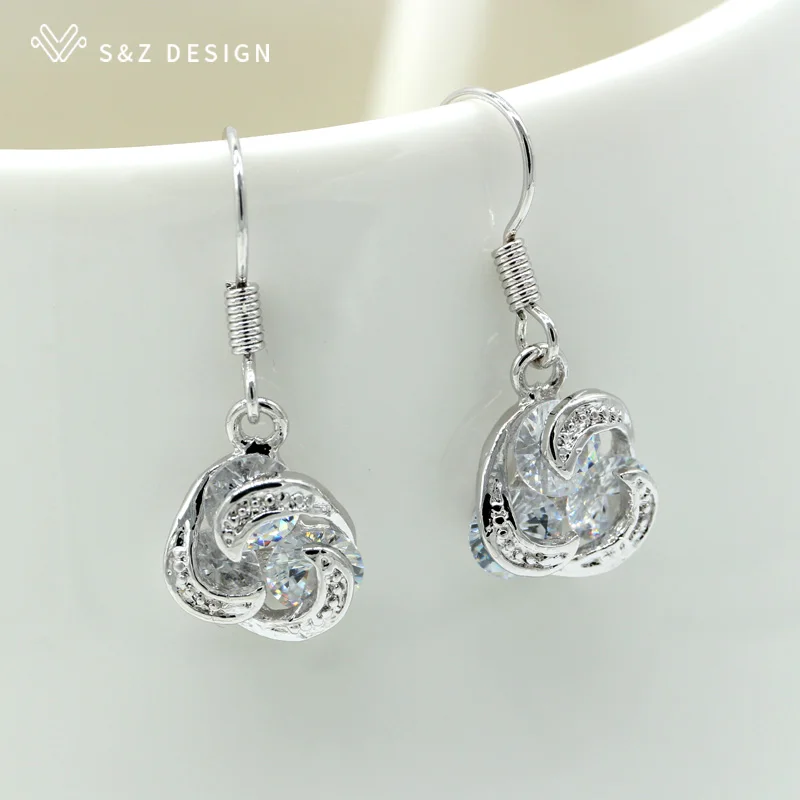 Серьги S &amp Z из розового золота 2019 пробы с фианитами свадебные украшения подарок