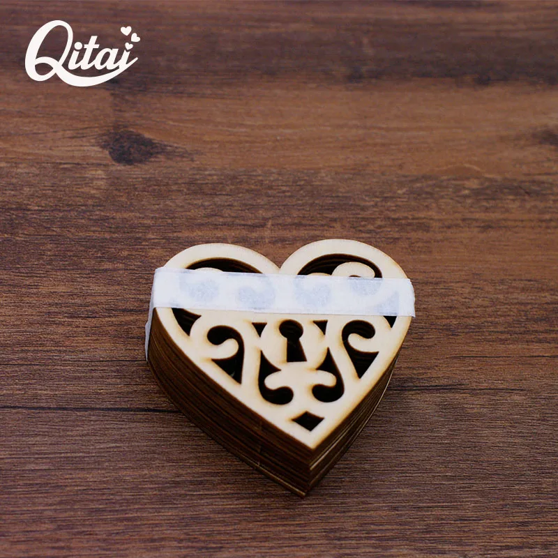 QITAI 12 шт./лот в форме сердца деревянные поделки для скрапбукинга DIY домашние
