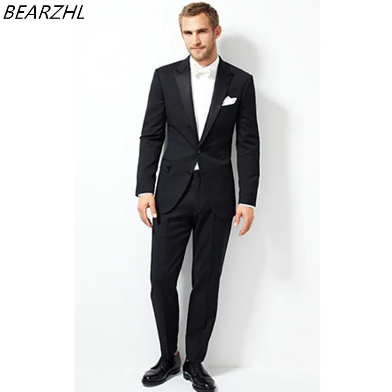 

Custom Mens Suits With Pants Wedding Groom Tuxedo Black Formal Wear 2021