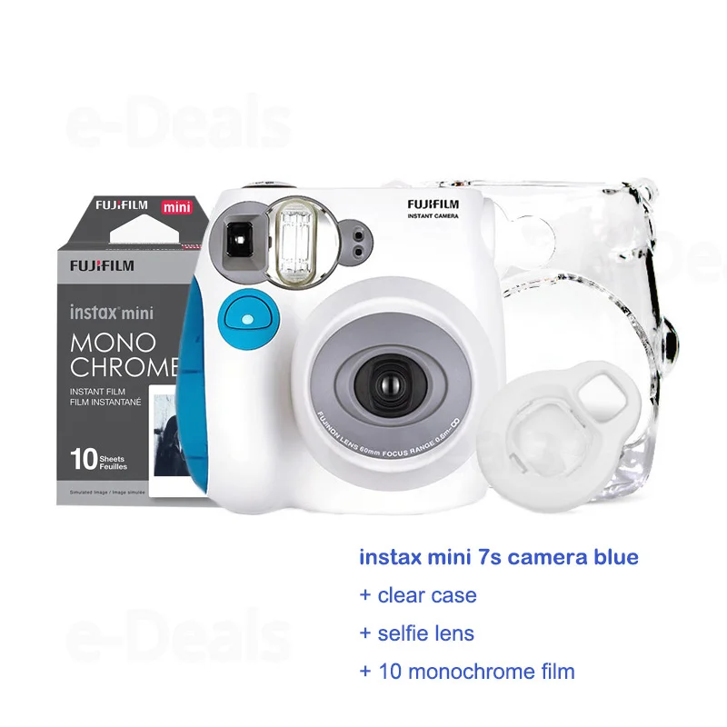blue 7s set - mono Аутентичный Fujifilm Instax Mini 7 s Мгновенный Набор Фото камеры с 10 листами Fuji Instax Мини белая пленка и кролик линзы для селфи - Цвет: blue 7s set - mono