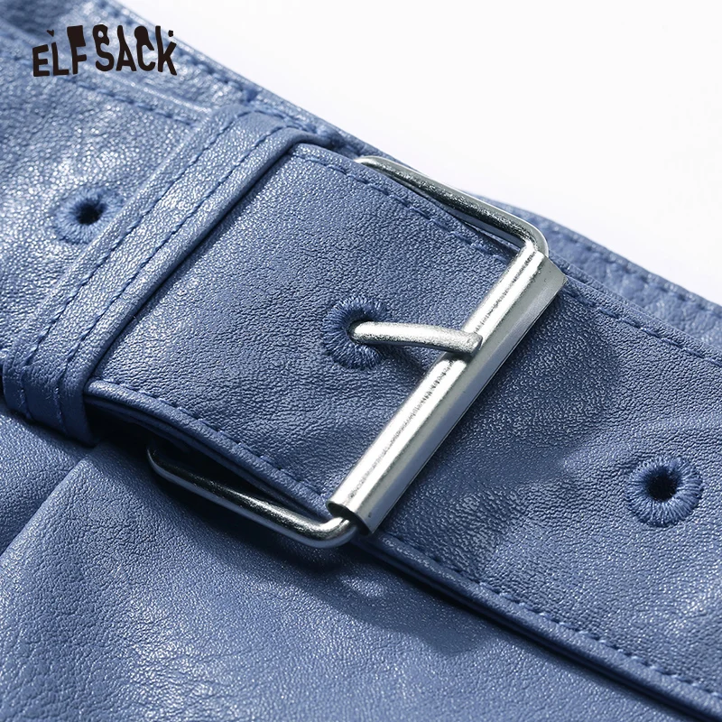 ELF SACK/Модные женские мини-юбки из искусственной кожи синего цвета 2019 осенняя