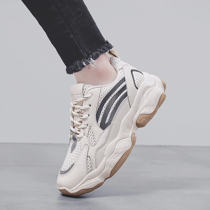 Женские кроссовки на толстой подошве повседневная обувь из дышащей сетки и