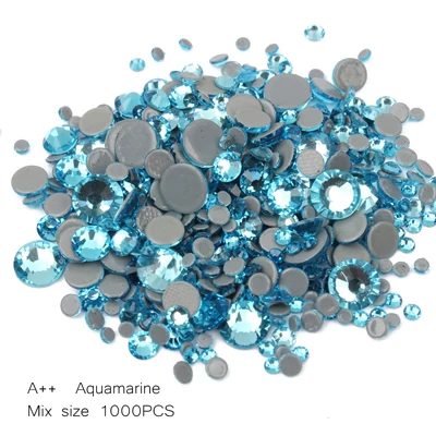 Aquamarine Вулканический цвет смешанный размер SS6-SS30 1000 шт./лот А++ высокое качество горячей фиксации стразы кристаллы и камни для роскошного платья - Цвет: Aquamarine