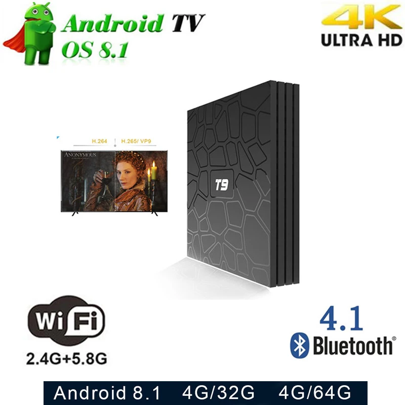 T9 Rockchip RK3328 Android 8 1 ТВ коробка 4 Гб оперативной памяти 32 ГБ 64 Встроенная память Smart K