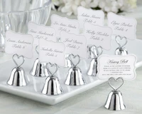 free shipping dhl silver heart bell place card holder wedding favors with matching card 100pcs for table card holders