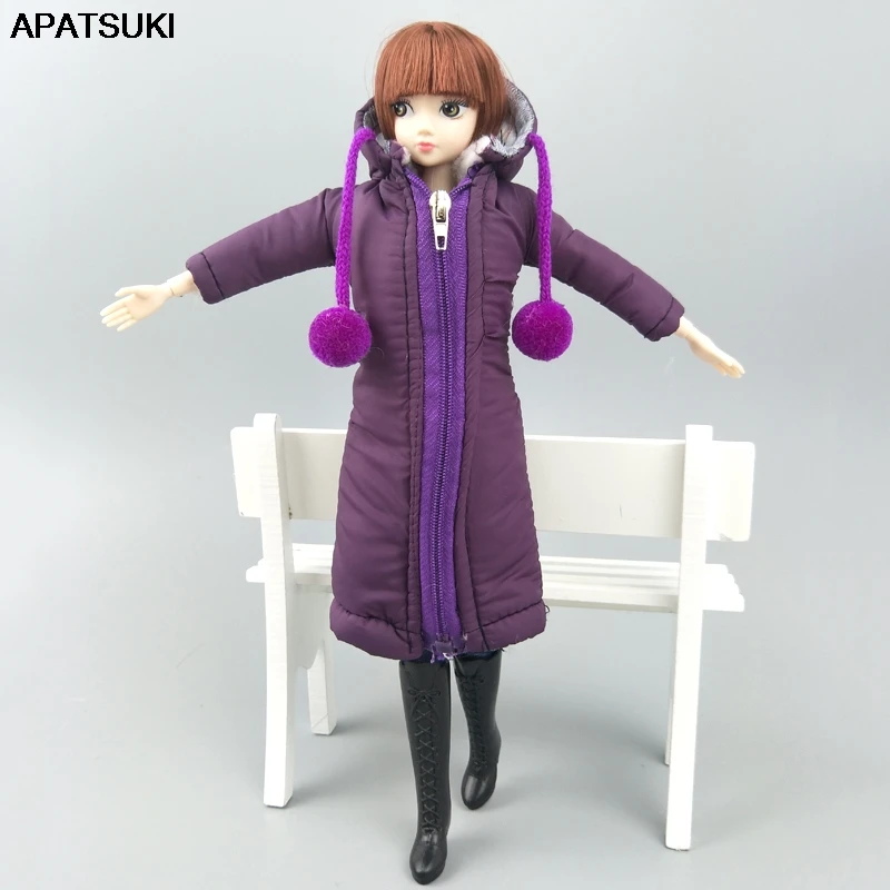Фиолетовое длинное зимнее пальто платье для куклы Барби одежда парка BJD 1/6